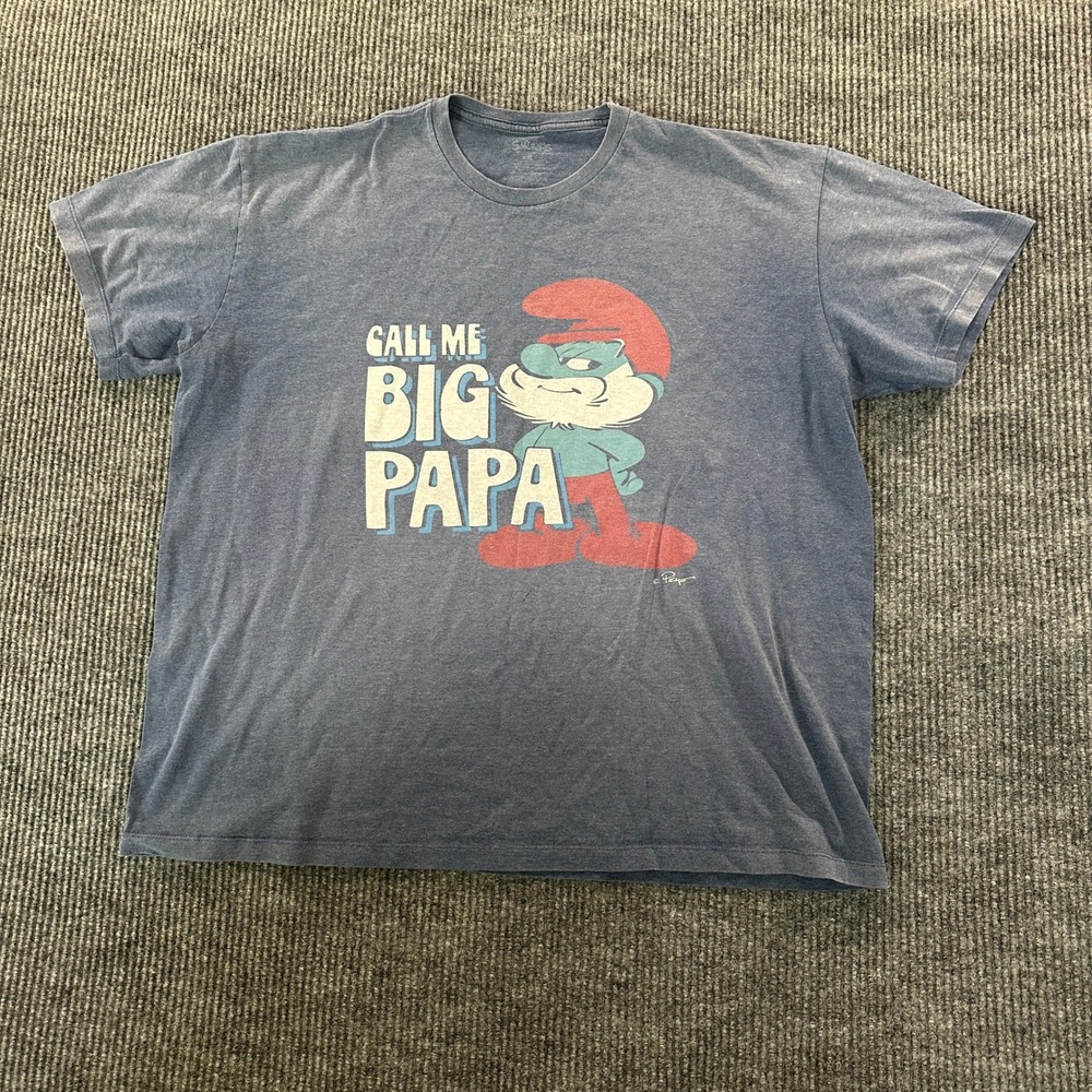 Smurfs Mens Call Me Big Papa Graphic T Shirt XL Blue Cotton Blend Papa Smurf